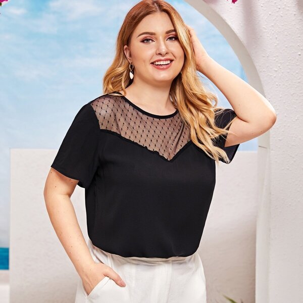 

Plus Swiss Dot Mesh Yoke Top
