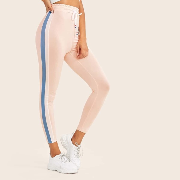

Contrast Panel Side Drawstring Waist Leggings