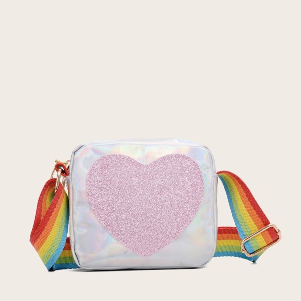 

Girls Glitter Heart Patch Decor Bag, Multicolor