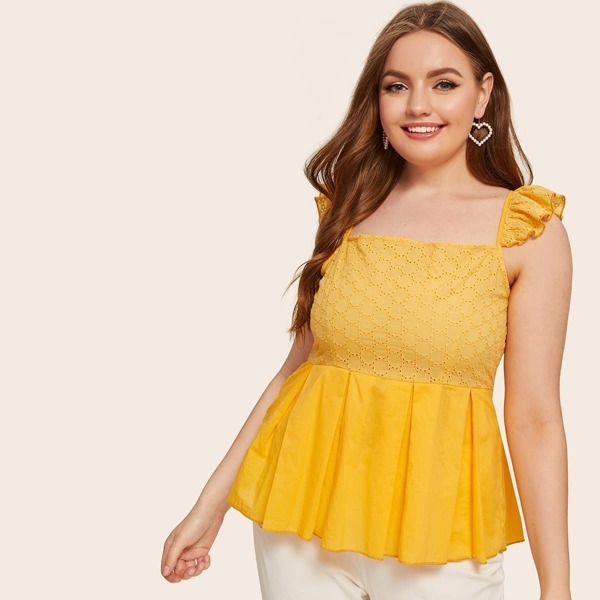 

Plus Eyelet Embroidery Peplum Cami Top, Yellow