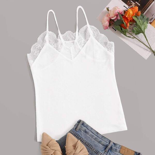 

Contrast Lace Solid Cami Top