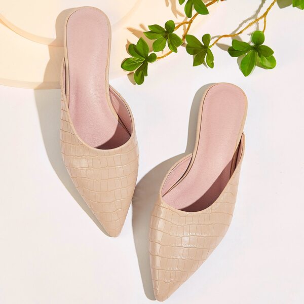 

Point Toe Croc Embossed Flat Mules