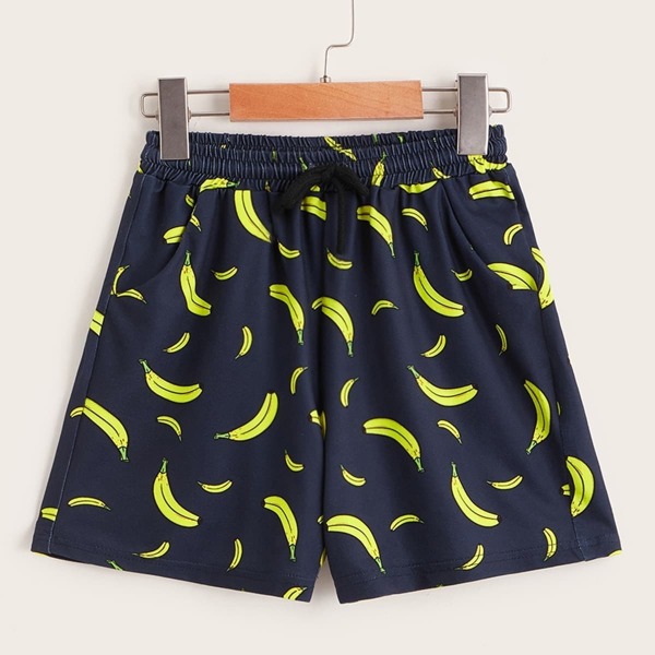 

Boys Drawstring Waist Banana Print Shorts