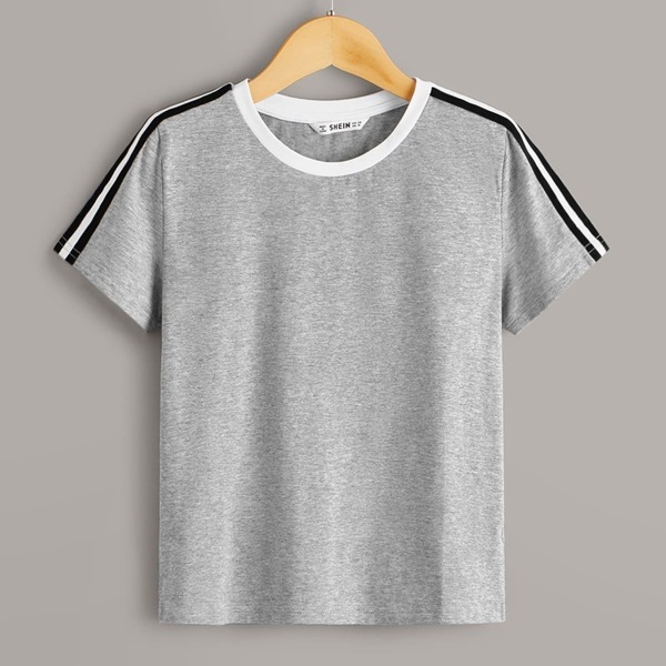 

Boys Striped Tape Sleeve Heather Grey Tee