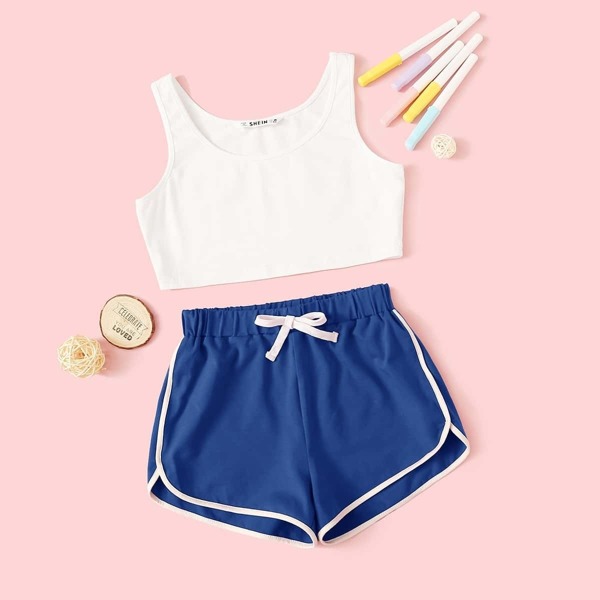 

Girls Tank Top and Drawstring Waist Dolphin Shorts Set