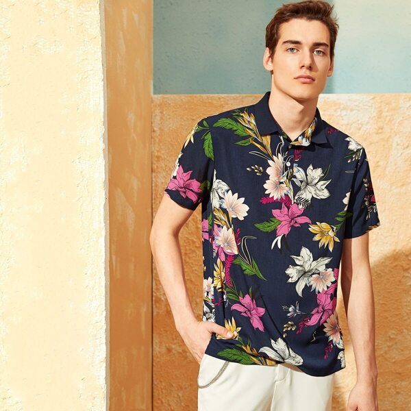 

Men Floral Print Polo Shirt