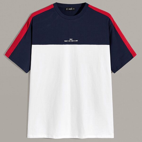 

Men Slogan Print Colorblock Tee