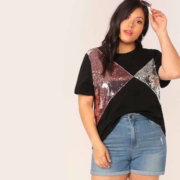 

Plus Cut-and-Sew Sequin Panel Top