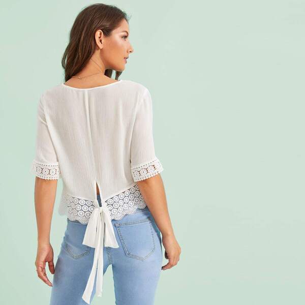 

Tie Back Guipure Lace Insert Top