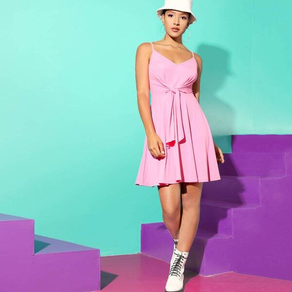 

Solid Tie Front Swing Slip Dress