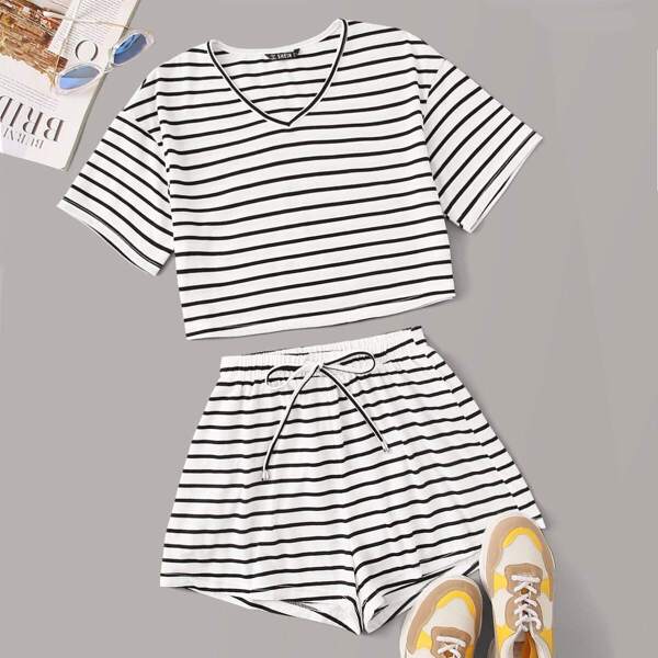 

Short Sleeve Striped Tee & Shorts Set