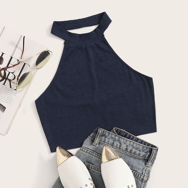 

Solid Rib-knit Halter Top