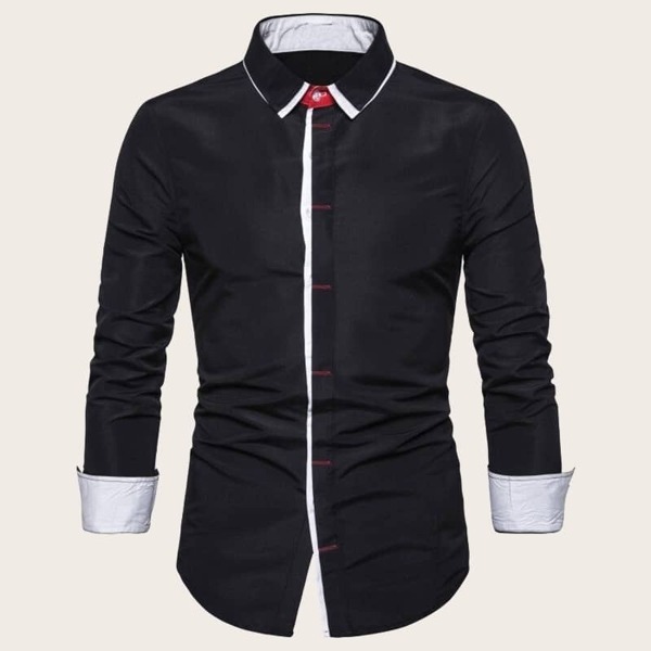 

Men Double Collar Hidden Button Shirt
