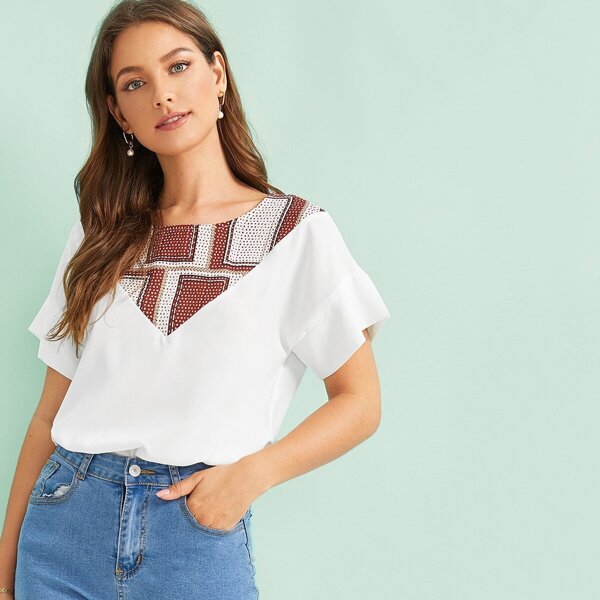 

Contrast Aztec Print Blouse
