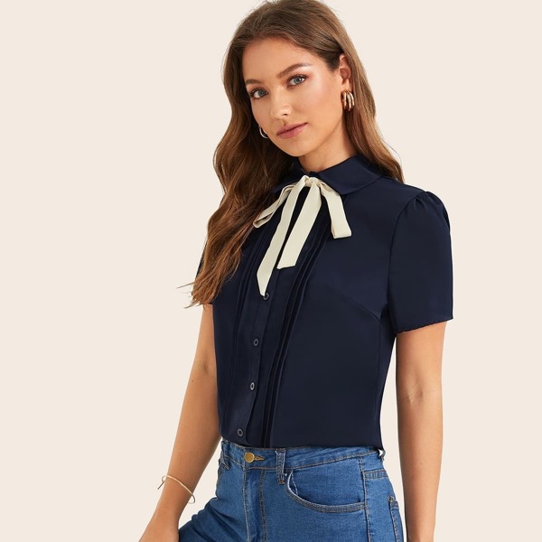 

Tie Neck Button Front Blouse