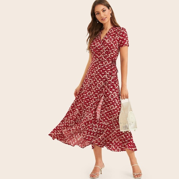 

Ditsy Floral Ruffle Hem Wrap Dress