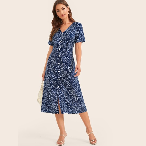 

Ditsy Floral Button Front Tea Dress