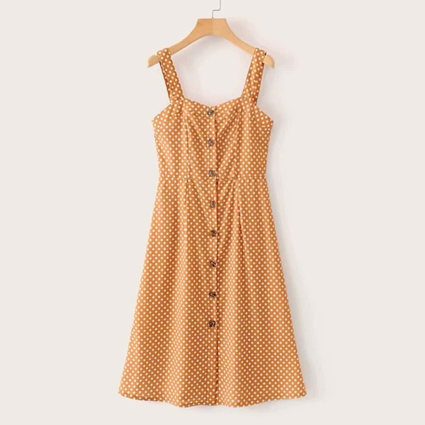 

Polka Dot Button Front Cami Dress