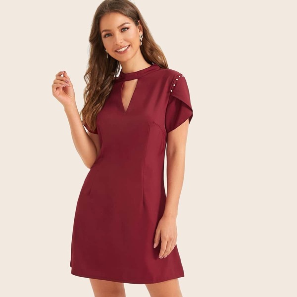 

Beaded Petal Sleeve Keyhole Neck Dress