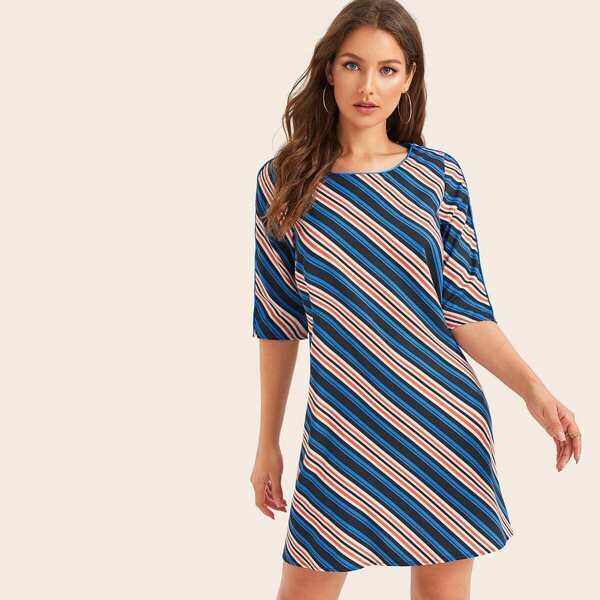 

Colorful Diagonal Stripe Tunic Dress