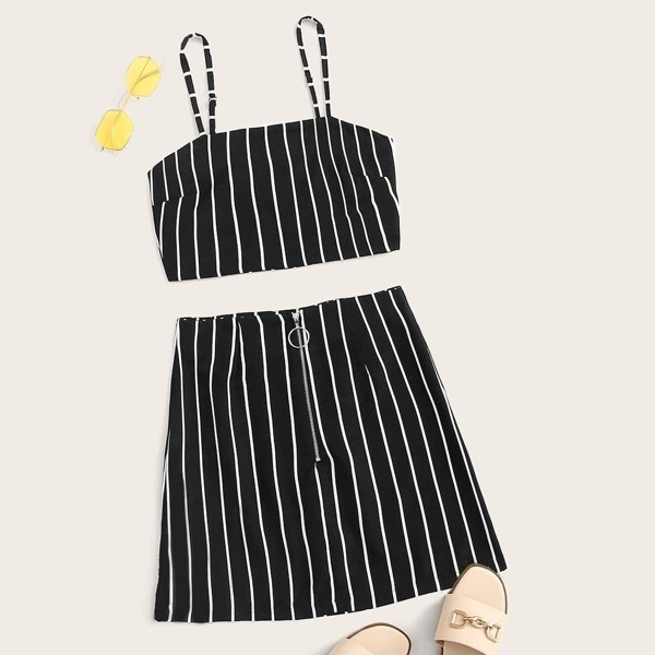 

Striped Crop Cami Top & O-ring Zip Skirt