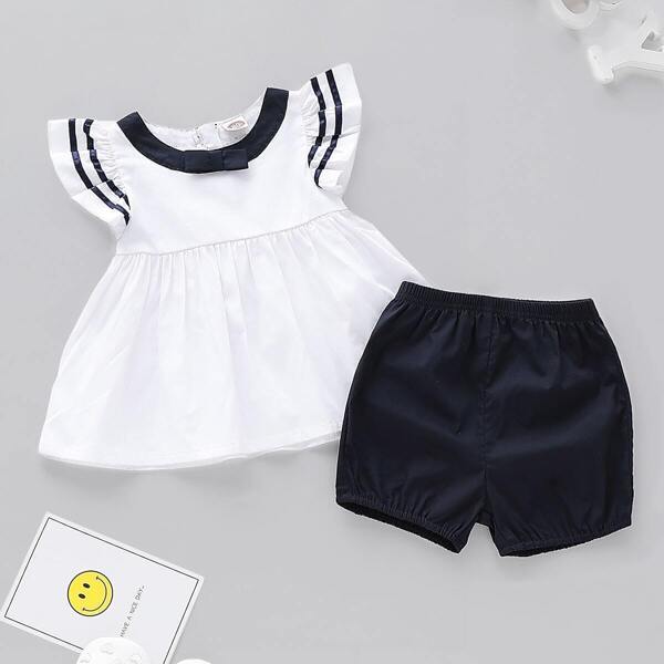 

Baby Striped Ruffle Sleeve Smock Dress & Shorts