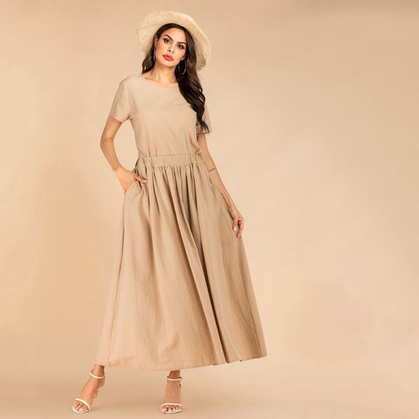 

Solid Tee & Hidden Pocket Elastic Waist Skirt Set