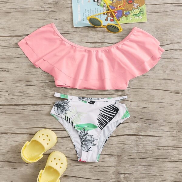

Girls Tiered Layer Top With Tropical Bikini Set