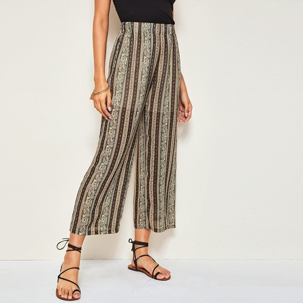 

High Waist Aztec Print Wide Leg Pants, Multicolor