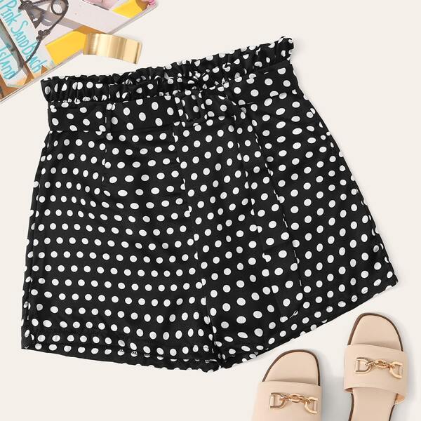 

Polka-dot Print Paperbag Waist Shorts