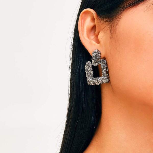 

Textured Open Square Drop Earrings 1pair