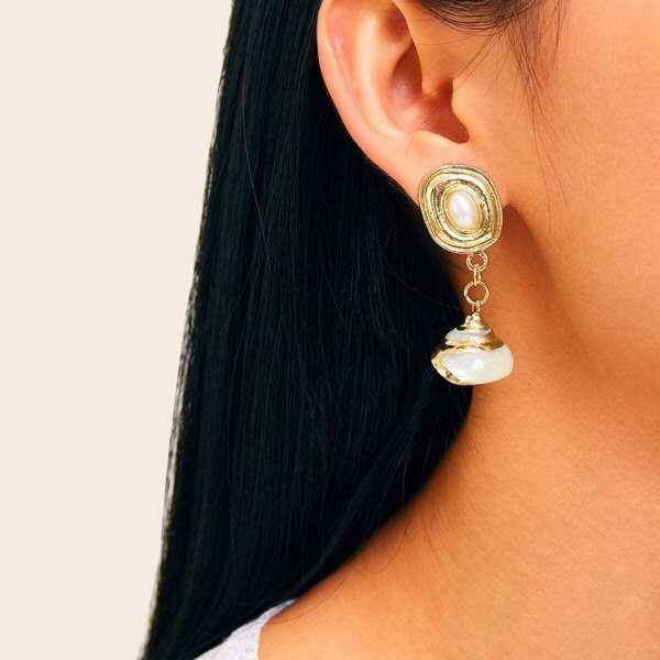 

Faux Pearl Drop Earrings 1pair, Gold