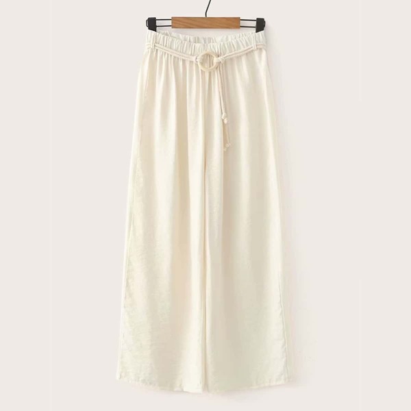 

Solid O-ring Belted Wide Leg Pants