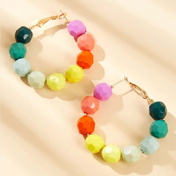 

Beaded Hoop Earrings 1pair, Multicolor