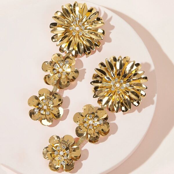 

Rhinestone Decor Tiered Sunflower Drop Earrings 1pair