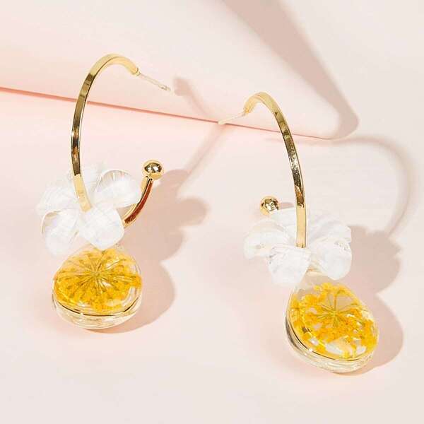 

Cuff Ring Epoxy Flower Drop Earrings 1pair, Multicolor