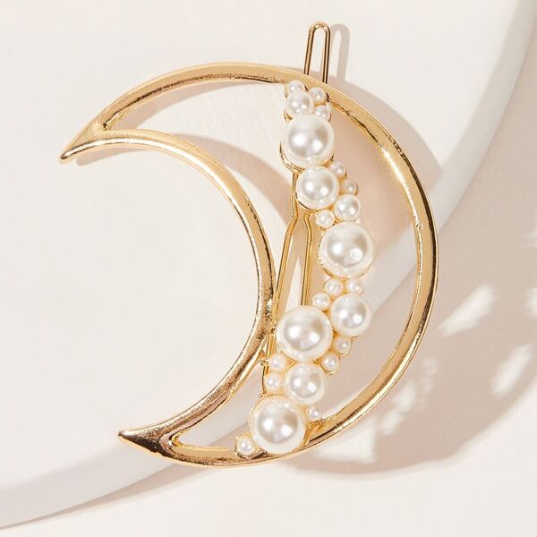 

Faux Pearl Decor Moon Hairpin 1pc