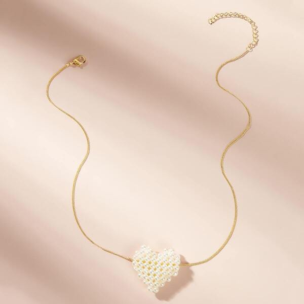 

Faux Pearl Heart Chain Necklace 1pc, Multicolor