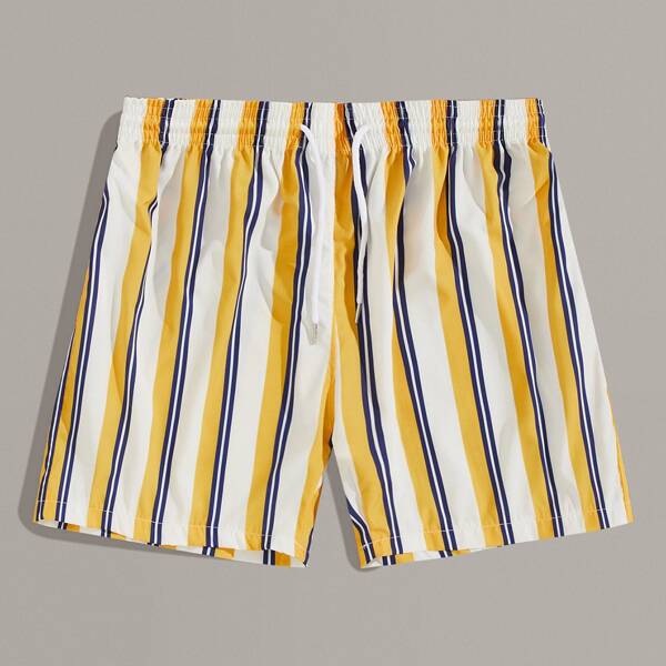 

Men Striped Print Drawstring Waist Shorts