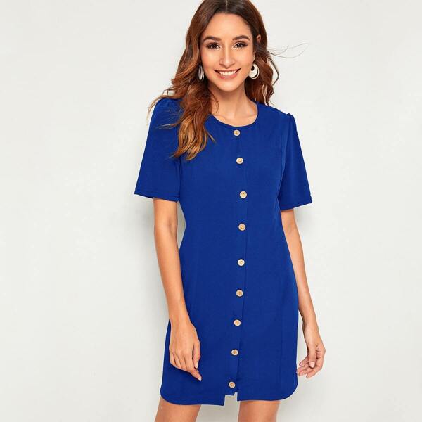 

Solid Button Front Dress