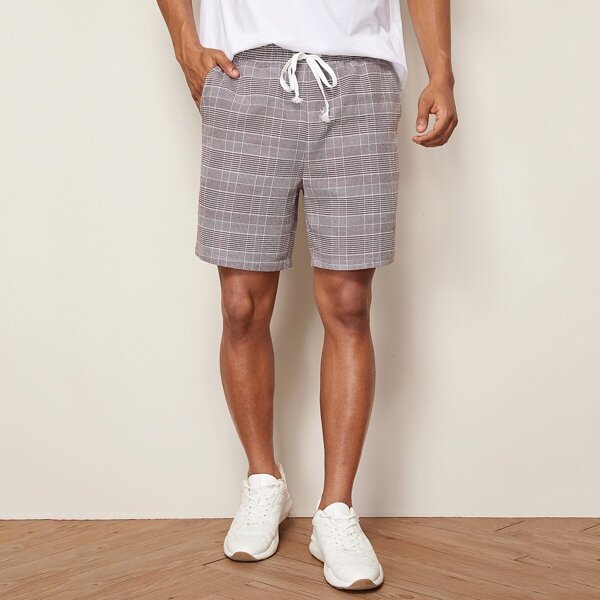 

Men Drawstring Waist Plaid Shorts