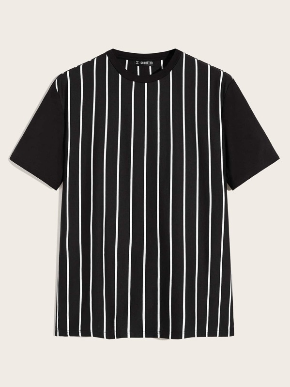 

Men Round Neck Striped Top, Black