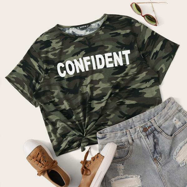 

Letter Print Camo Top