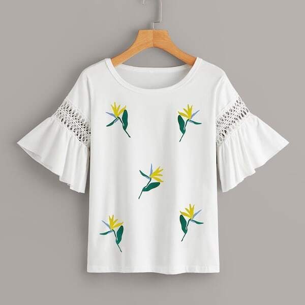 

Plus Floral Print Flounce Sleeve Tee