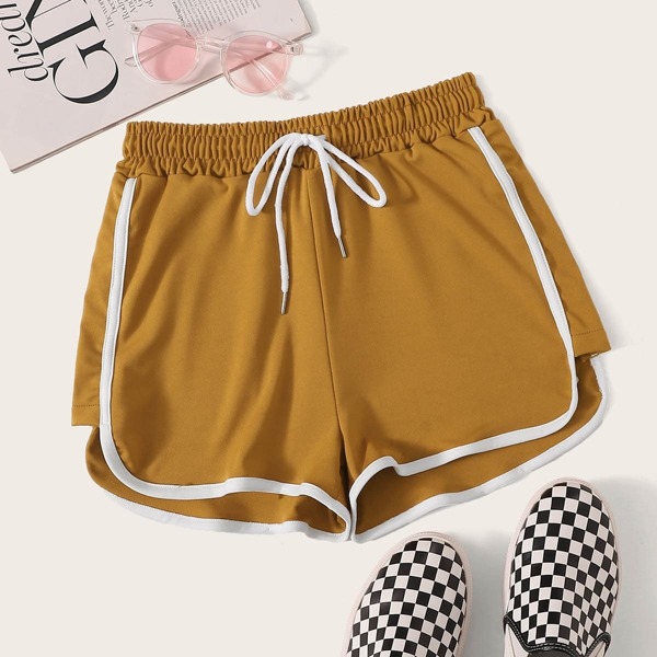 

Contrast Trim Drawstring Waist Shorts