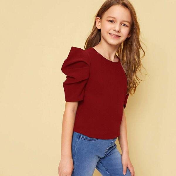 

Girls Keyhole Back Puff Sleeve Top