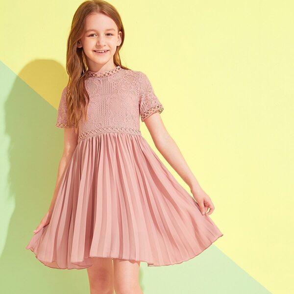 

Girls Lace Bodice Pleated Fit and Flare Dress