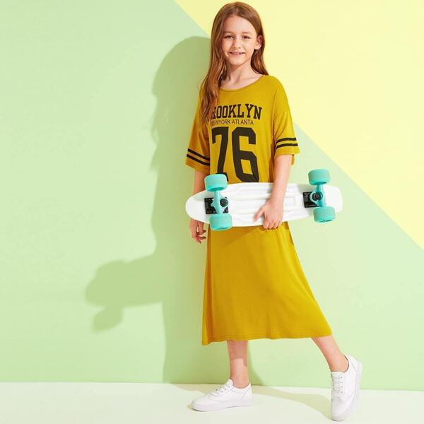 

Girls Varsity Print Marled Knit Dress
