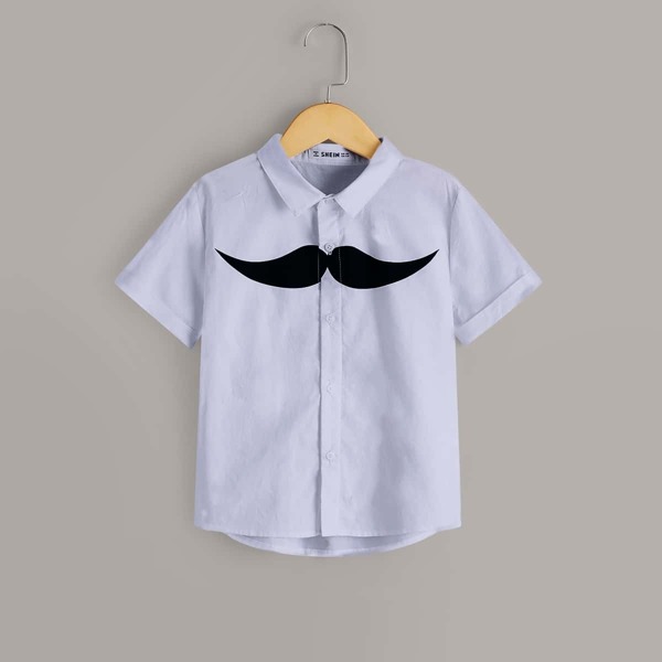 

Boys Moustache Print Shirt, Blue pastel