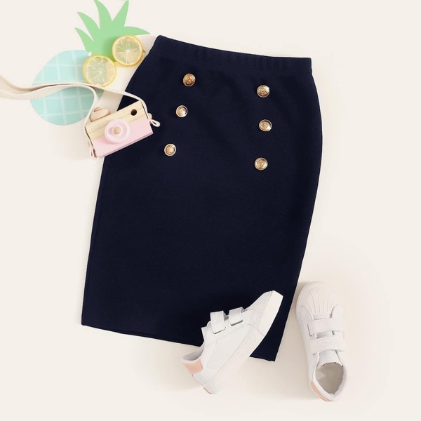 

Girls Double Button Solid Skirt